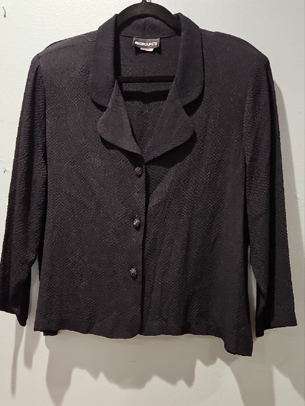 Vintage Blazer Jacket Black Light Drapey Nylon Crepe 0232